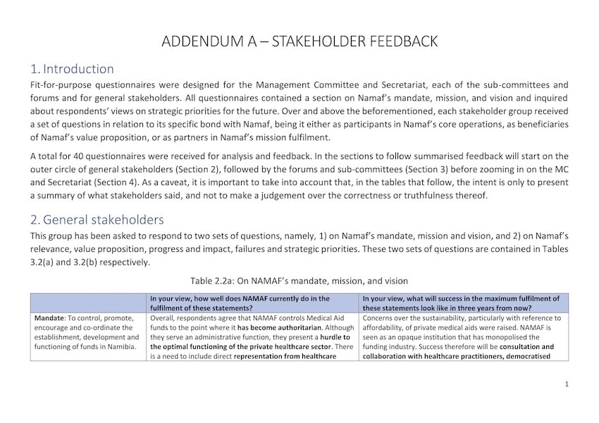 Addendum A - Stakeholder feedback