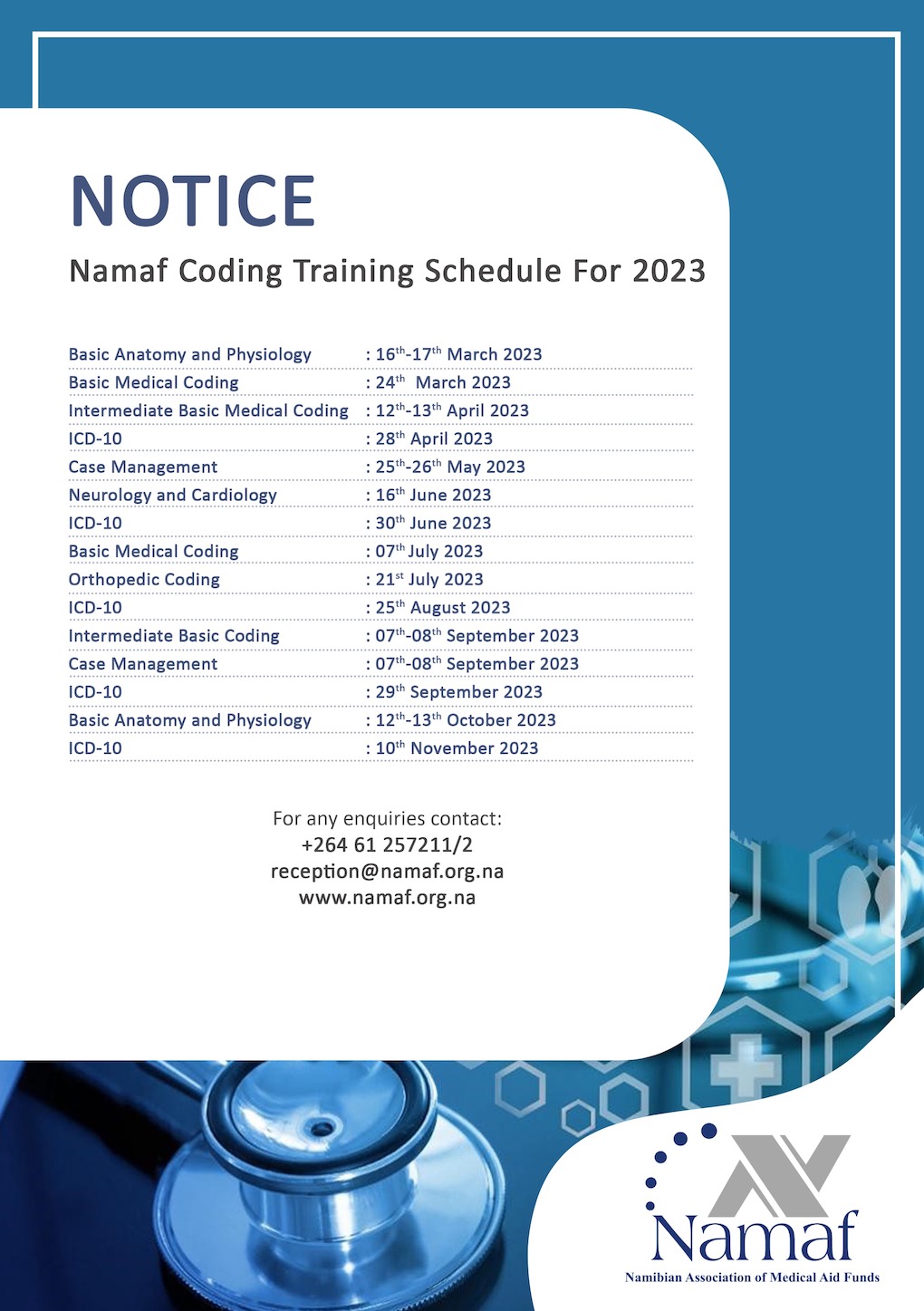 NAMAF Coding Notice Schedule 2023